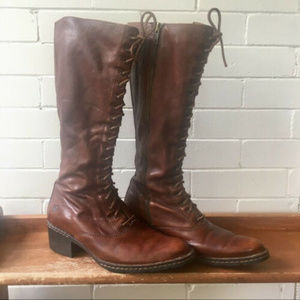 Brown Leather Lace Up Women's Born Knee High Boots
